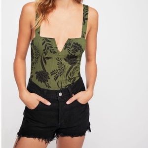 FREE PEOPLE green printed body suit